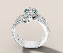Load image into Gallery viewer, Diamond Snake Ring with Emerald Eyes in 14k Gold