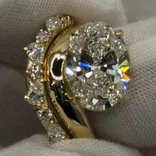 Load image into Gallery viewer, East-west oval lab diamond ring with matching pear and round contour band in 14k yellow gold
