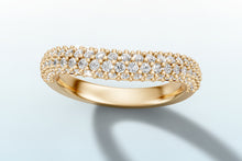 Load image into Gallery viewer, Front view of 14k gold pave dome band with 90 micro-pave set round brilliant lab diamonds