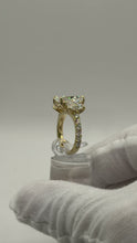 Load image into Gallery viewer, Three-stone radiant diamond engagement ring, side profile