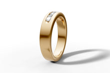 Load image into Gallery viewer, Side profile of the channel-set diamond band showing the flat polished 14k gold shank