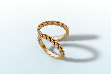 Load image into Gallery viewer, The two wheat braid bands from the set stacked on their own in 14k yellow gold