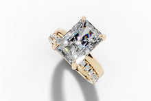 Load image into Gallery viewer, Radiant diamond ring with hidden halo in 14k yellow gold, hand-made by Asik Jewelry Los Angeles