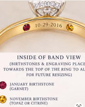 Load image into Gallery viewer, Inside of band: 10-29-2016 engraving with January (garnet) and November birthstones