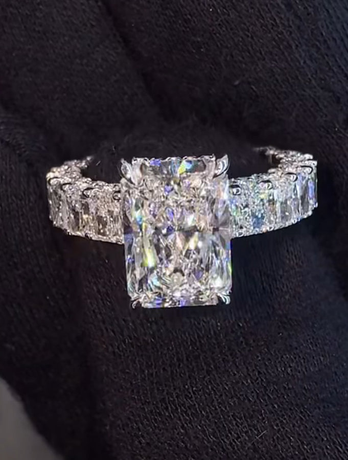 Design reference: radiant diamond ring with radiant-cut eternity band