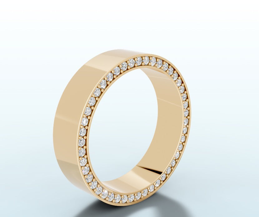 Pave-edged wide eternity band in 14k gold, hand-made by Asik Jewelry Los Angeles