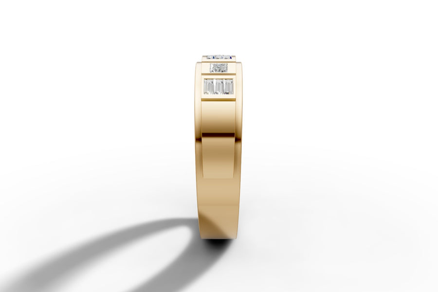 Men's baguette diamond band in 14k gold, hand-made by Asik Jewelry Los Angeles