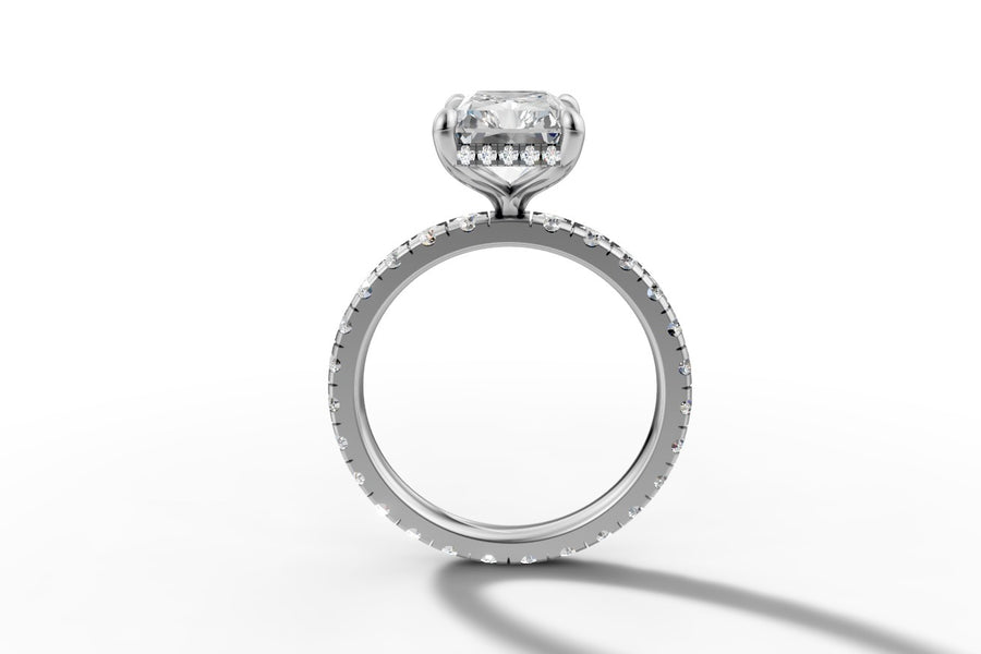 Radiant-cut diamond engagement ring in 14k gold, hand-made by Asik Jewelry Los Angeles