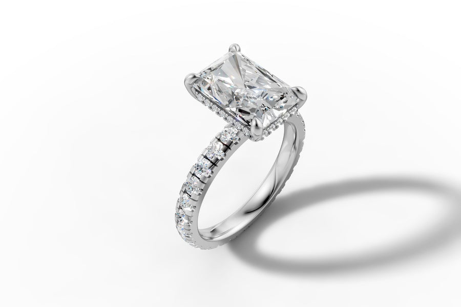 Radiant-cut diamond engagement ring in 14k gold, hand-made by Asik Jewelry Los Angeles