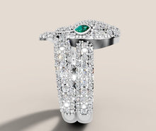 Load image into Gallery viewer, Diamond Snake Ring with Emerald Eyes in 14k Gold
