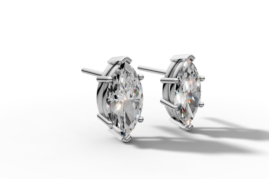 Marquise diamond stud earrings in 14k gold, hand-made by Asik Jewelry Los Angeles
