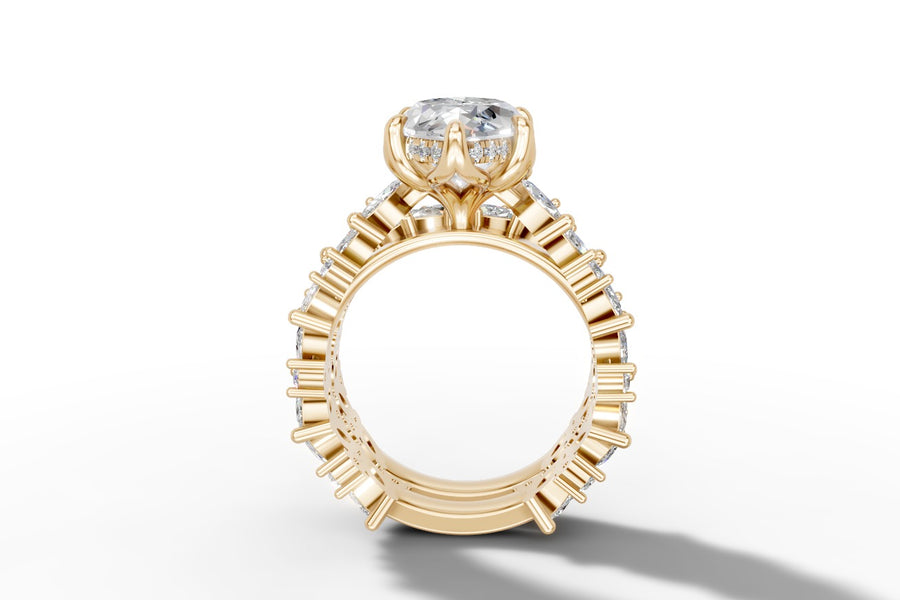 Marquise and round diamond wedding band in 14k gold, hand-made by Asik Jewelry Los Angeles