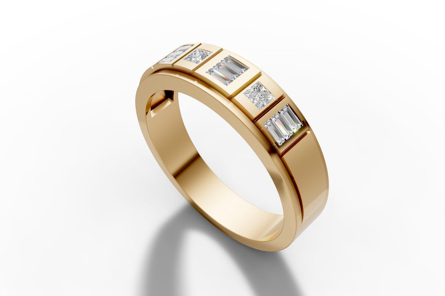 Men's baguette diamond band in 14k gold, hand-made by Asik Jewelry Los Angeles