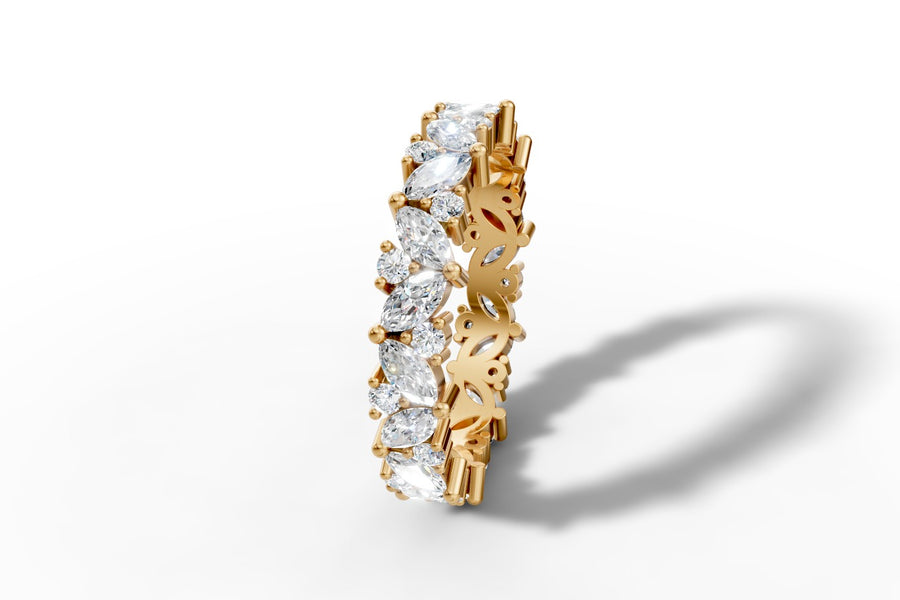 East-west marquise eternity band in 14k gold, hand-made by Asik Jewelry Los Angeles