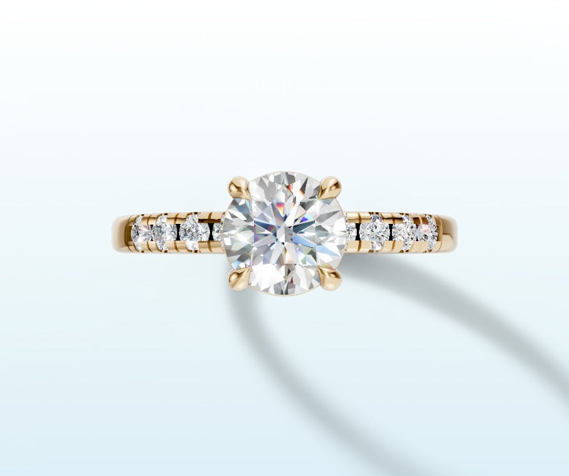 Round diamond solitaire engagement ring in 14k gold, hand-made by Asik Jewelry Los Angeles