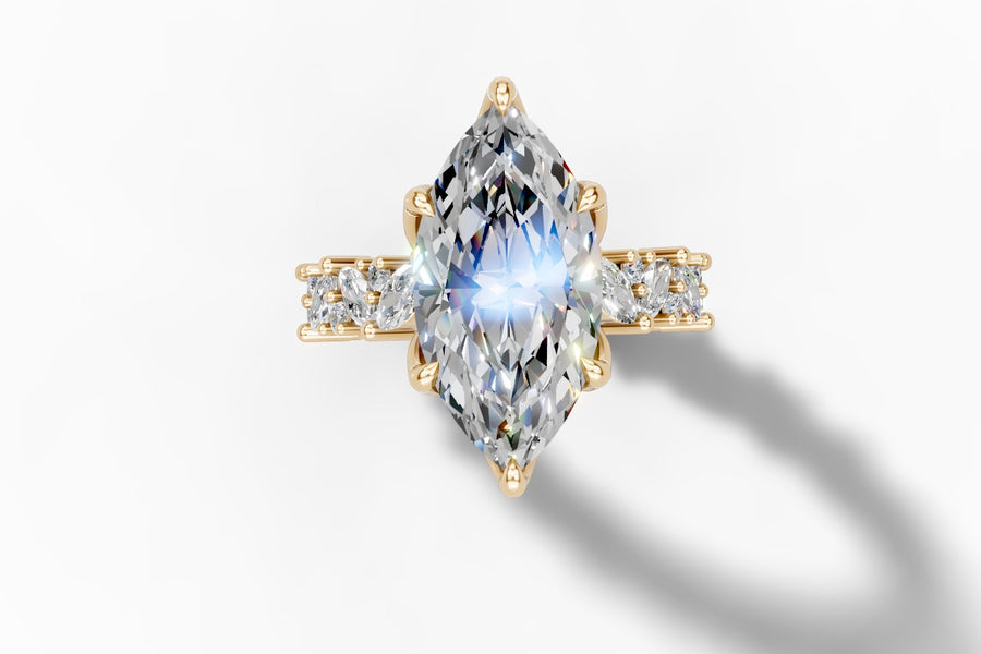 Marquise diamond engagement ring in 14k gold, hand-made by Asik Jewelry Los Angeles