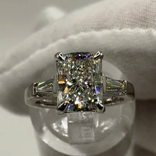 Load image into Gallery viewer, Cushion diamond ring with tapered baguettes, top view
