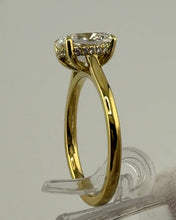 Load image into Gallery viewer, Side profile of the cushion diamond ring showing the hidden halo
