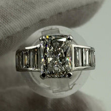 Load image into Gallery viewer, Radiant lab diamond ring with baguette band, top view
