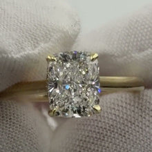 Load image into Gallery viewer, 2.10 carat cushion lab-grown diamond solitaire, yellow gold, front view
