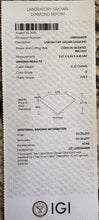 Load image into Gallery viewer, IGI report LG825664009: 2.10 carat lab-grown cushion diamond, D VVS2
