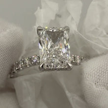 Load image into Gallery viewer, 3.05 carat radiant lab-grown diamond ring, white gold, front view
