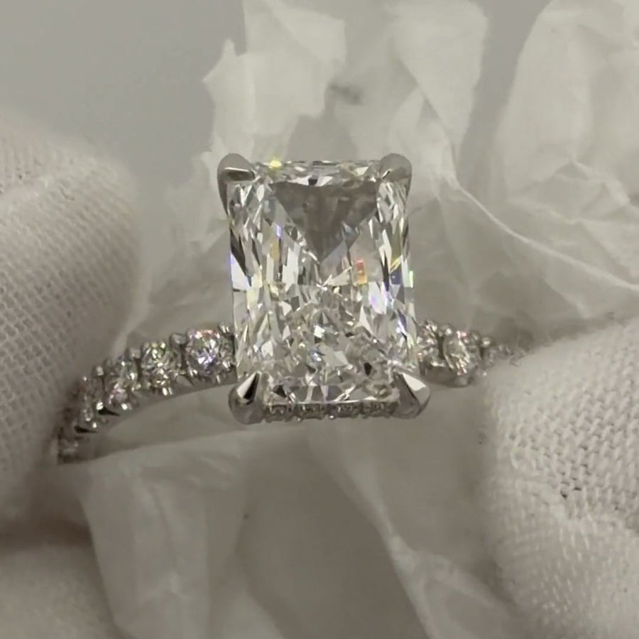 3.05 carat radiant lab-grown diamond ring, white gold, front view