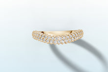 Load image into Gallery viewer, Top view of pave dome band in 14k gold showing the softly domed micro-pave crown
