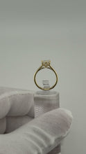Load image into Gallery viewer, Marquise-cut lab diamond cathedral solitaire ring in 14k yellow gold, front view showing the tulip basket and claw prongs
