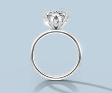 Load image into Gallery viewer, Front view of round lab diamond solitaire ring with the six-prong tulip head raised above a plain 14k white gold band
