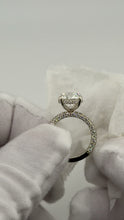 Load image into Gallery viewer, Finished round diamond hidden halo ring in 14k white gold, side profile
