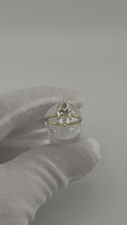Marquise diamond cathedral solitaire ring in 14k yellow gold, rotating video